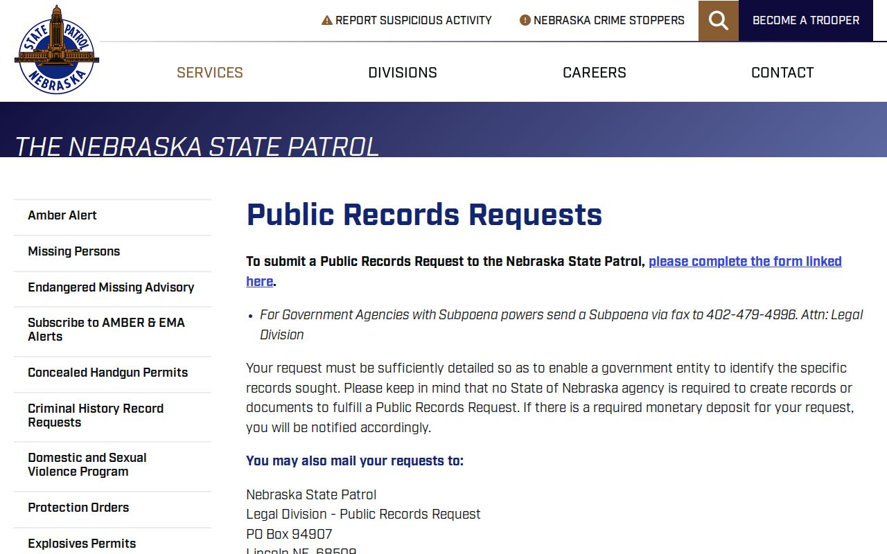 Knox County arrest lookup Nebraska State Patrol records request