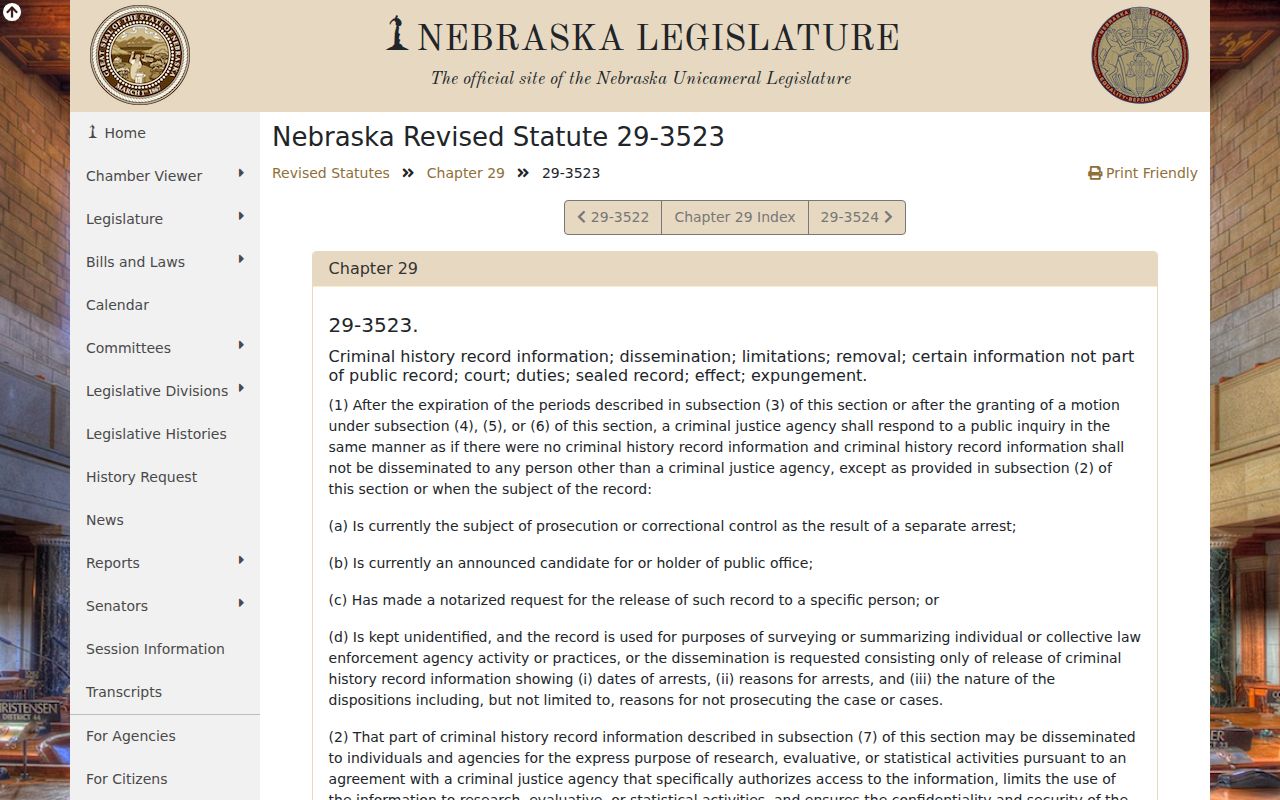 Bloomfield criminal records dissemination law in Nebraska