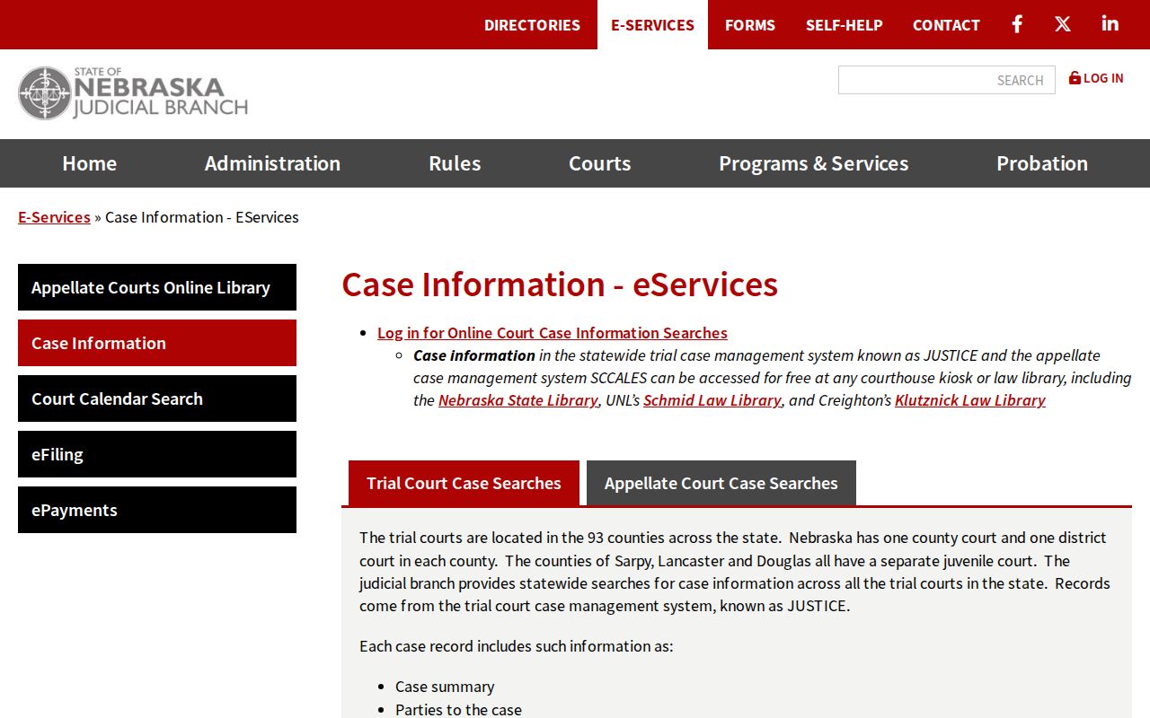 Knox County criminal court cases JUSTICE access options