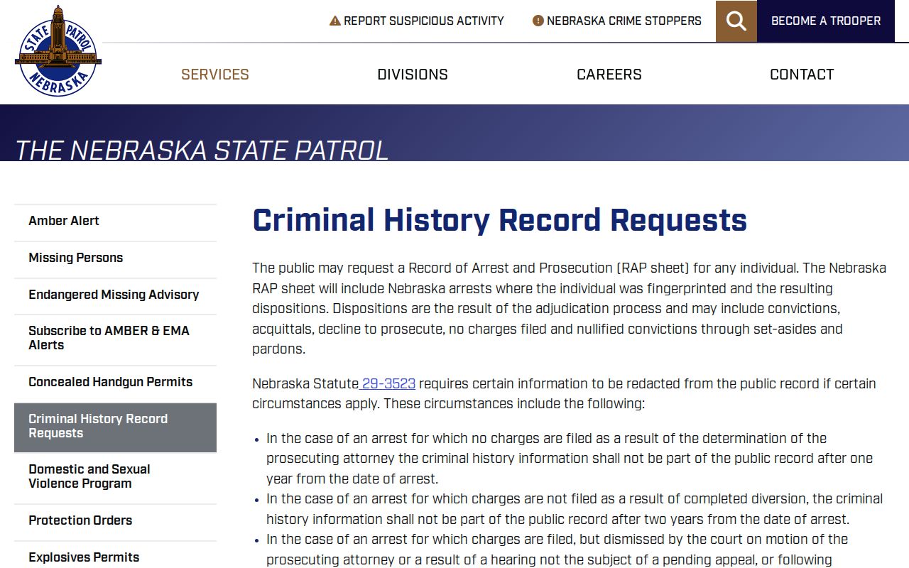 Nebraska State Patrol Knox County criminal history request guidance