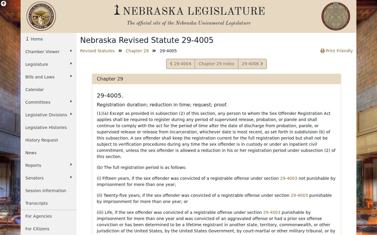 Nebraska statute governing Knox County sex offender registration periods
