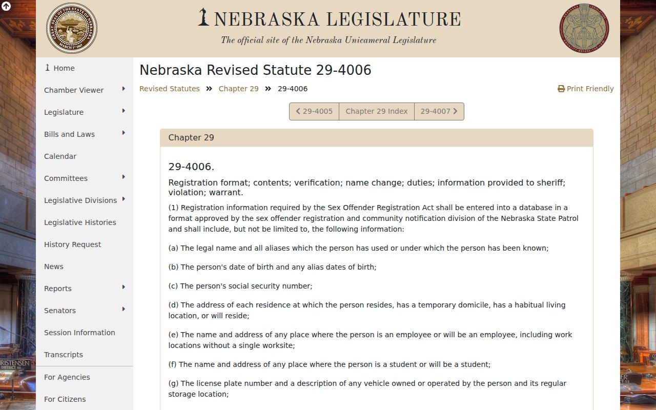 Nebraska law on Knox County sex offender registration and verification duties